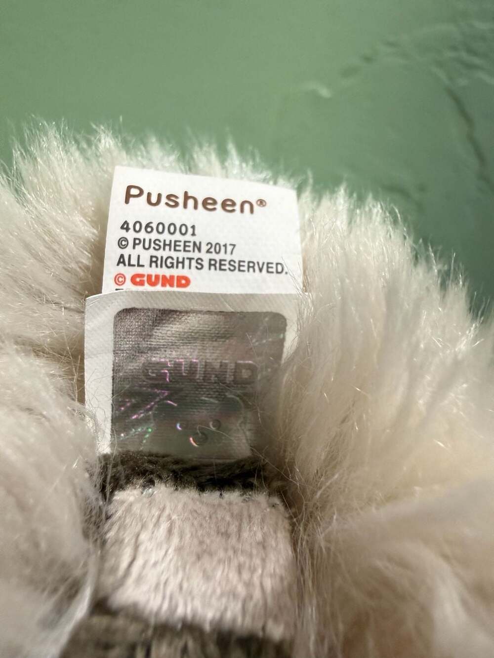 Gund Pusheen Cat Plush Pom Poof Keychain Gray New - Picture 3 of 3